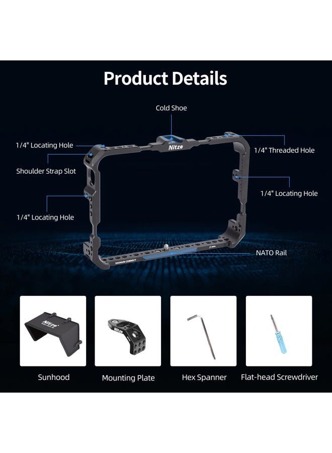 Nitze قفص لمراقب Atomos Shogun / Shogun Ultra / Shogun Connect مع لوحة تثبيت وظل شمس - JT-A03C - Image 2
