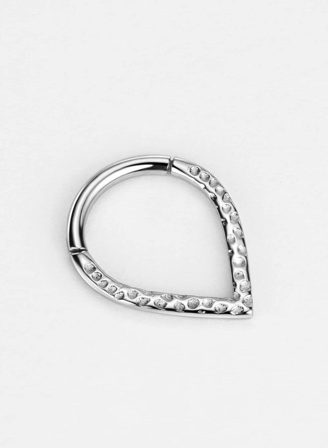 FANSING Hammered Teardrop Septum Rings 16g Septum Jewelry 8mm Septum Hoop 16 Gauge Septum Clicker Surgical Steel Septum Piercing Rings - Image 2