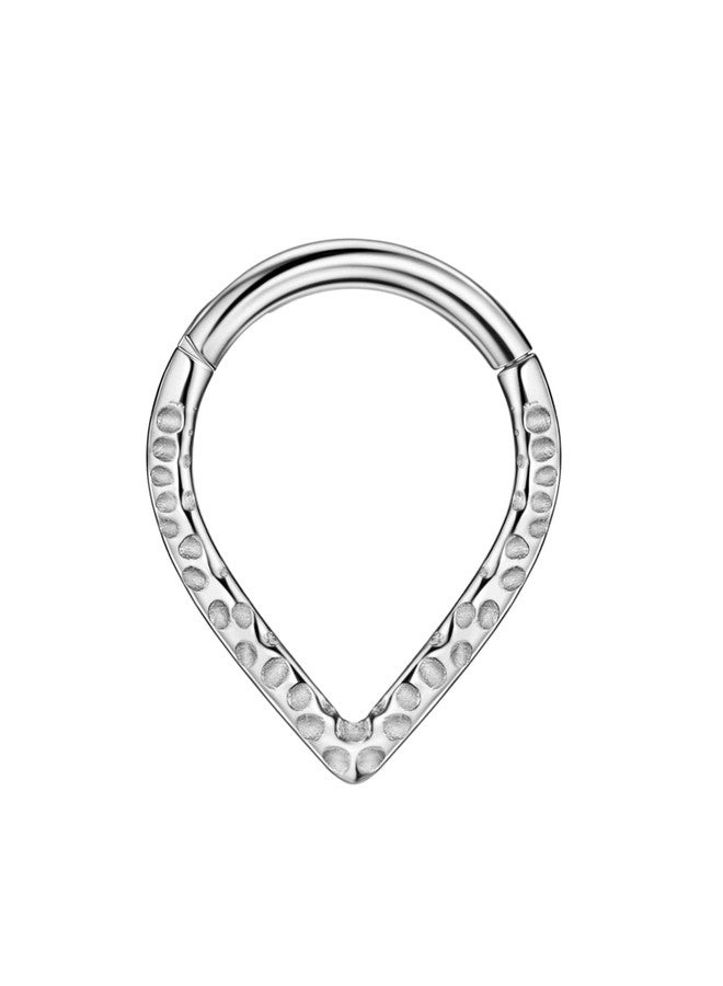 FANSING Hammered Teardrop Septum Rings 16g Septum Jewelry 8mm Septum Hoop 16 Gauge Septum Clicker Surgical Steel Septum Piercing Rings - Image 1