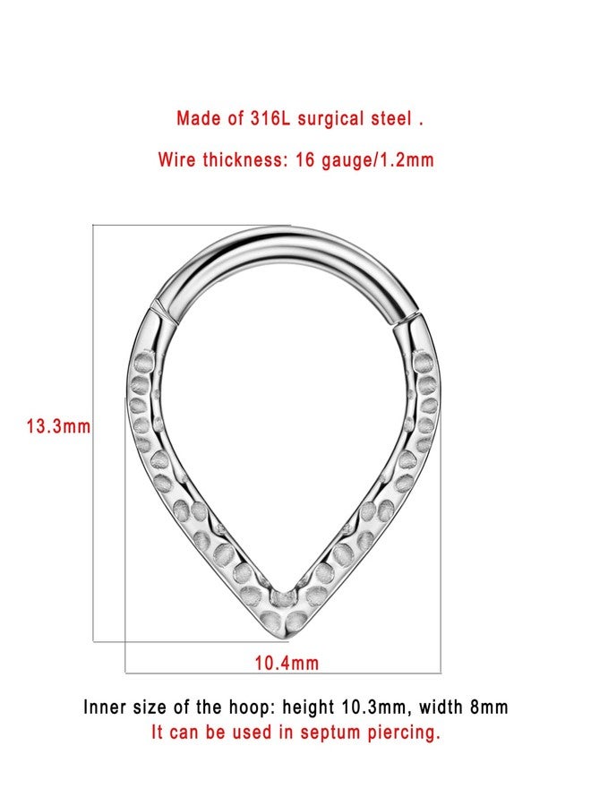 FANSING Hammered Teardrop Septum Rings 16g Septum Jewelry 8mm Septum Hoop 16 Gauge Septum Clicker Surgical Steel Septum Piercing Rings - Image 4