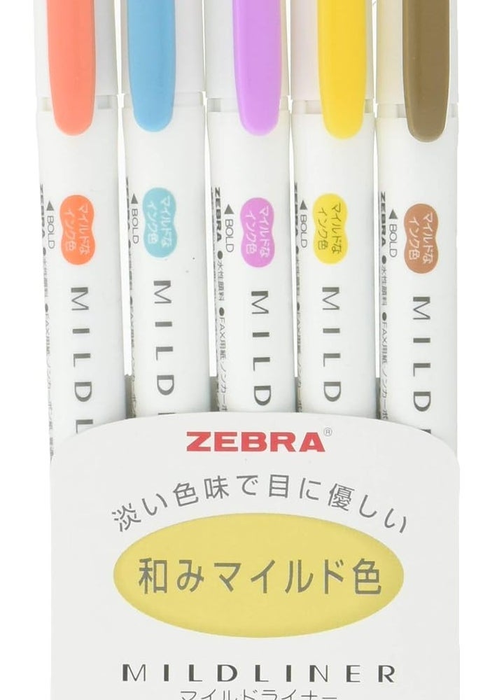 Zebra MILD LINER Double-Sided Highlighter Set - 5 Refined Colors - Image 1