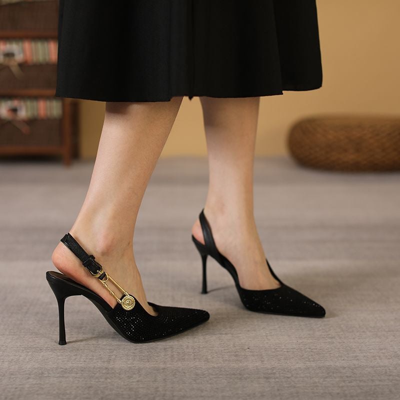 Stiletto Heel High-Heeled Shoes With Pointed Rhinestone Shallow Mouth Women'S Shoes Rhinestone Buckle High Heel All-Match Women'S Sandals With Baotou - Image 4