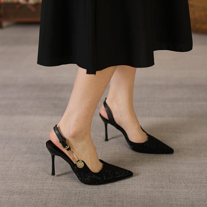 Stiletto Heel High-Heeled Shoes With Pointed Rhinestone Shallow Mouth Women'S Shoes Rhinestone Buckle High Heel All-Match Women'S Sandals With Baotou - Image 5