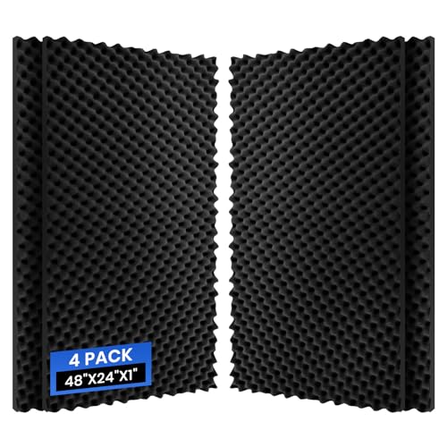 Focusound 4 Pack Acoustic Foam Panels, 48''X24''X1'' Egg Crate Sound Proof Foam, High Density Noise Cancelling Soundproofing Wall Panels for Studio Office Game Room (Black) - Image 1