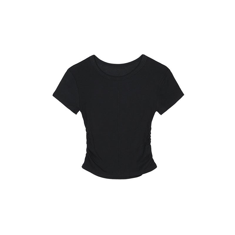 Slim T Tencel Wool T-Shirt Women'S Right Shoulder Short Sleeve Gray Small Round Neck Bottoming Top Elastic - Image 1