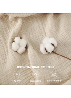 Bedsure Bedsure 100% Cotton Muslin Blanket Queen Size for Bed - 4-Layer Breathable and Lightweight Muslin Blanket for Summer, Soft Gauze Fall Blanket, Beige, 90x90 Inches  - Image 3