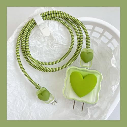 INEFABLE Charger Case Cover Protector with 3D Cute Pattern for iPhone Charger only 18W & 20W, Data Charging Cable Wire Saver Protective Cable Cover Full Protection - Set Of 1 (Green Heart) - Image 5