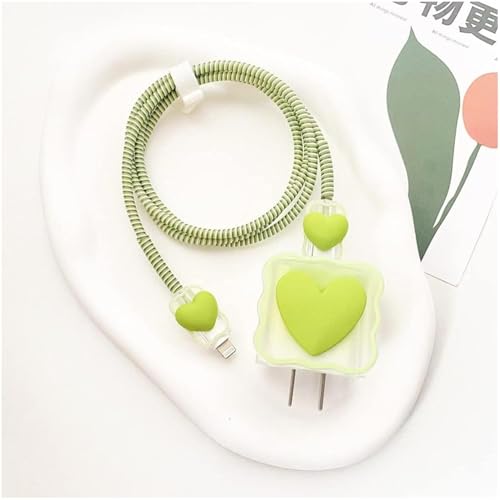 INEFABLE Charger Case Cover Protector with 3D Cute Pattern for iPhone Charger only 18W & 20W, Data Charging Cable Wire Saver Protective Cable Cover Full Protection - Set Of 1 (Green Heart) - Image 2