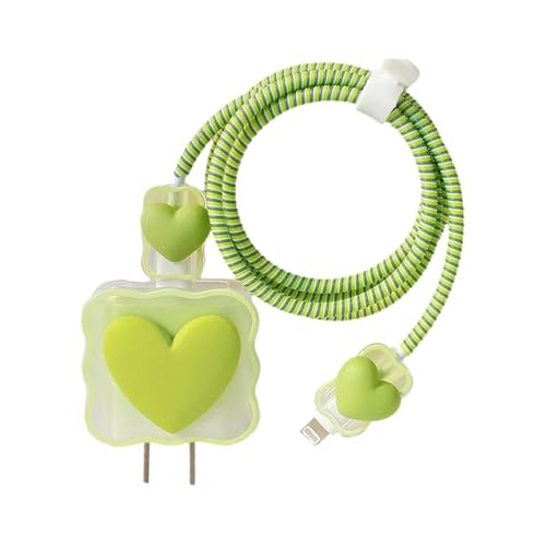 INEFABLE Charger Case Cover Protector with 3D Cute Pattern for iPhone Charger only 18W & 20W, Data Charging Cable Wire Saver Protective Cable Cover Full Protection - Set Of 1 (Green Heart) - Image 1