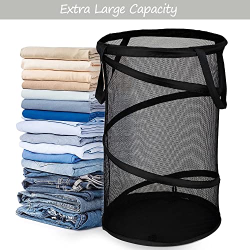 BATTOO Large Collapsible Laundry Basket Foldable Mesh Pop Up Hamper with Handles for Laundry Room, Bathroom, Kids Room, College Dorm, Travel, Storage Organizer Black - Image 3