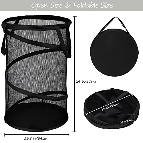 BATTOO Large Collapsible Laundry Basket Foldable Mesh Pop Up Hamper with Handles for Laundry Room, Bathroom, Kids Room, College Dorm, Travel, Storage Organizer Black - Image 2