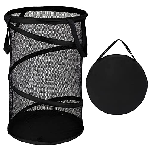 BATTOO Large Collapsible Laundry Basket Foldable Mesh Pop Up Hamper with Handles for Laundry Room, Bathroom, Kids Room, College Dorm, Travel, Storage Organizer Black - Image 1