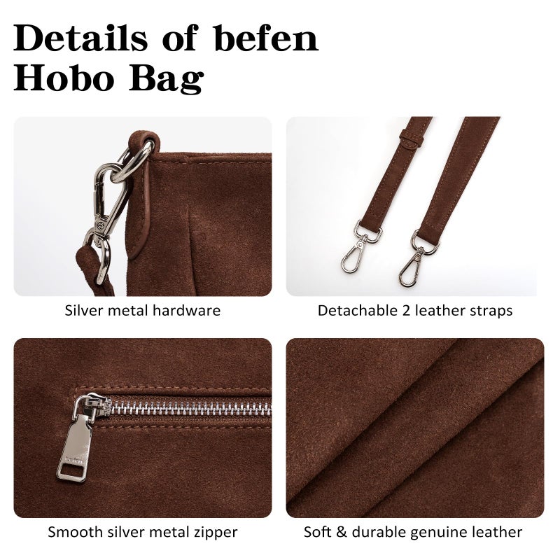 befen Leather Suede Bag Hobo Bags Purses for Women, Women's Shoulder bag Handbags Crossbody Bag with 2 Shoulder Straps Suede Hobo Coffee - Image 4