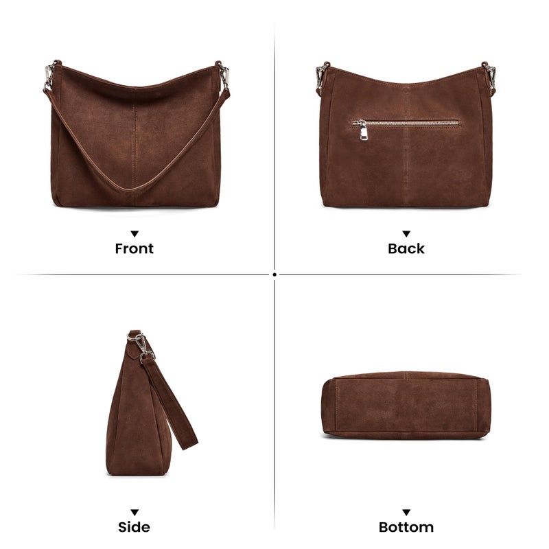 befen Leather Suede Bag Hobo Bags Purses for Women, Women's Shoulder bag Handbags Crossbody Bag with 2 Shoulder Straps Suede Hobo Coffee - Image 5