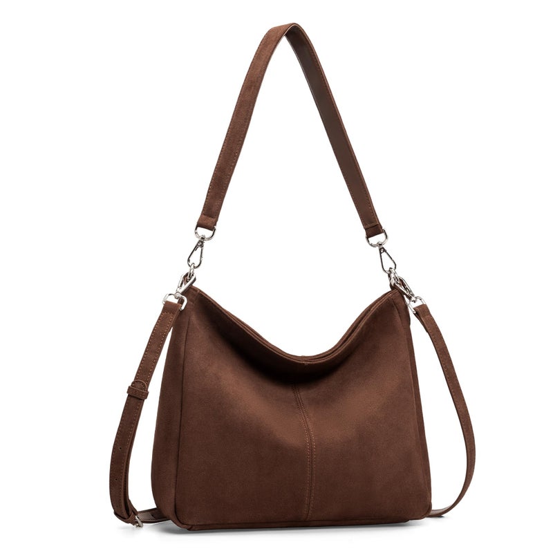 befen Leather Suede Bag Hobo Bags Purses for Women, Women's Shoulder bag Handbags Crossbody Bag with 2 Shoulder Straps Suede Hobo Coffee - Image 1