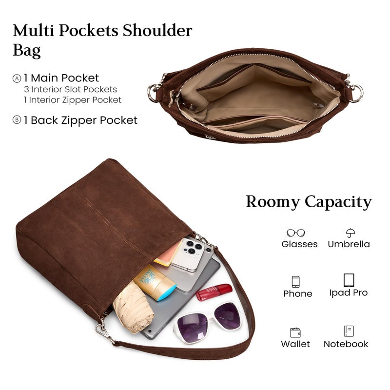 befen Leather Suede Bag Hobo Bags Purses for Women, Women's Shoulder bag Handbags Crossbody Bag with 2 Shoulder Straps Suede Hobo Coffee - Image 2