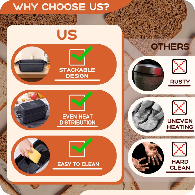 Articasting Cast Iron Loaf Pan with Lid 9Ã—5 Inch, Bread Baking Pans, Even Heat Distribution for Sourdough, Pre-Seasoned Dutch Oven Loaf Pan for Homemade Bread - Image 4