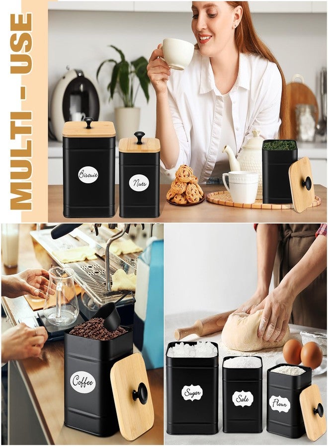 Tioncy Kitchen Canisters for Countertop Set of 3 Metal Canisters Sets with Bamboo Lids Spoon Airtight High Capacity Coffee Tea Sugar Flour Jars with DIY Labels Farmhouse Food Storage(Black,L,M,S) - Image 5