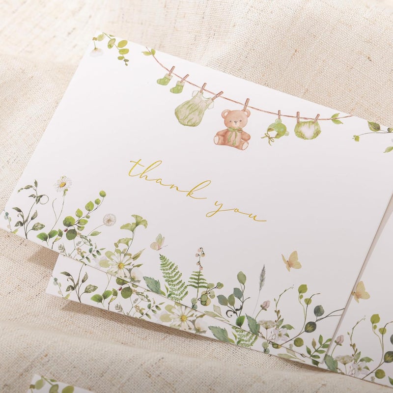 Crisky Sage Green Baby Shower Thank You Cards with Envelopes  Stickers50 Pack Eucalyptus Baby Thank You Cards Bulk with Watercolor Wildflower Design for Newborn Boy Girl Birthday - Image 5