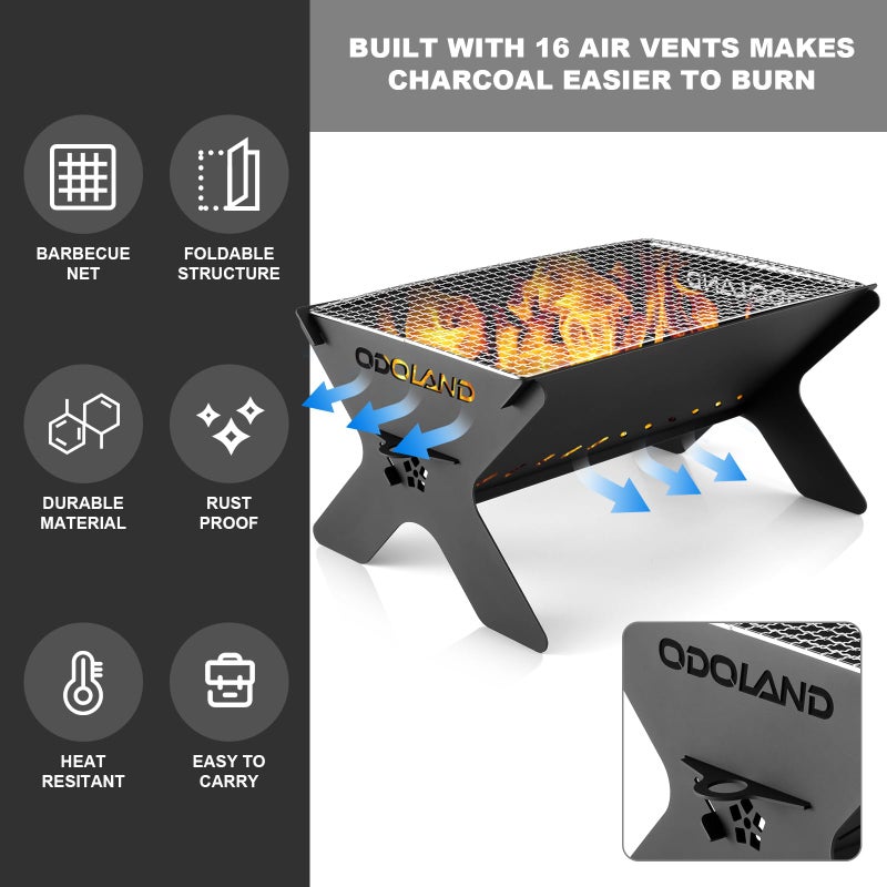 Odoland Camping Campfire Grill, Portable Folding Charcoal Grills, Backpacking BBQ Heavy Duty Firepit Grill with Carry Bag for Outdoor Cooking, Bonfire, Patio, Backyard - Image 5