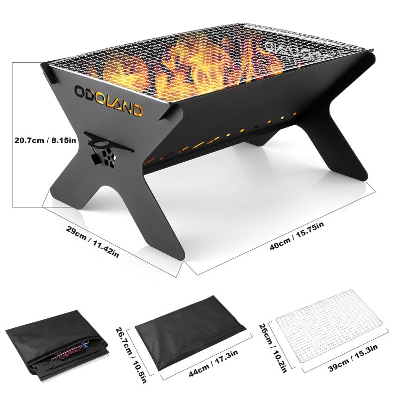 Odoland Camping Campfire Grill, Portable Folding Charcoal Grills, Backpacking BBQ Heavy Duty Firepit Grill with Carry Bag for Outdoor Cooking, Bonfire, Patio, Backyard - Image 3