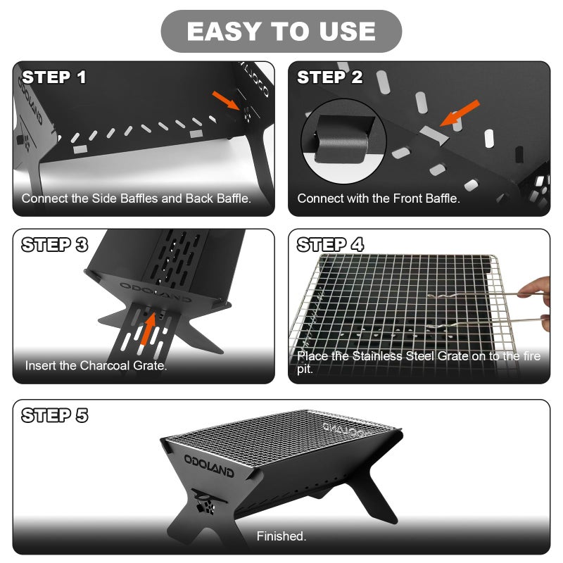 Odoland Camping Campfire Grill, Portable Folding Charcoal Grills, Backpacking BBQ Heavy Duty Firepit Grill with Carry Bag for Outdoor Cooking, Bonfire, Patio, Backyard - Image 4