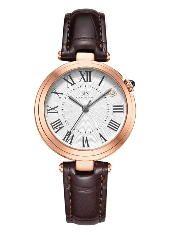 KENNETH SCOTT Kenneth Scott K24510-RLDW Women's Analog Display Watch & Polyurethane Strap Brown