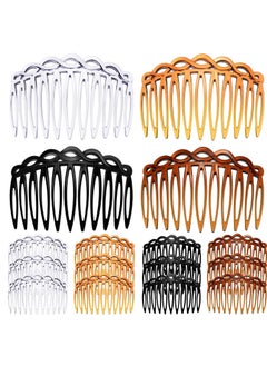 24 Pieces Women Hair Comb Accessories French Hair Side Combs Plastic Twist Decorative Comb Hair Clips Bridal Wedding Veil Teeth Hair Combs for Girls (Black, Transparent, Light Coffee, Dark Coffee)