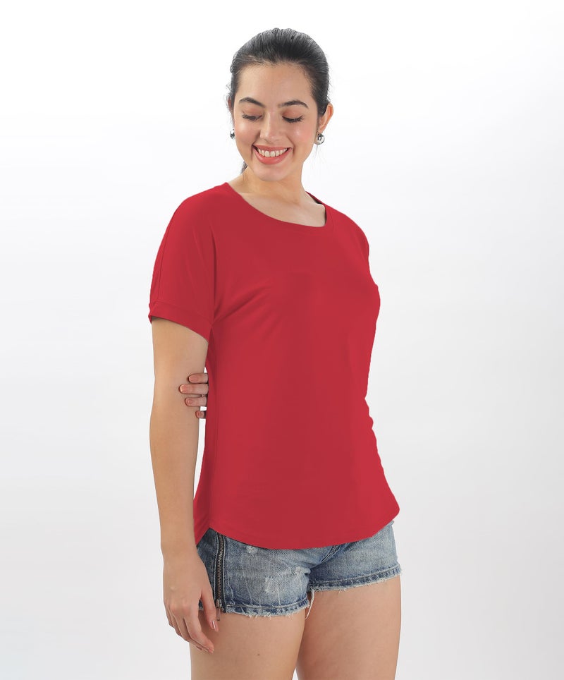 SHODOX® Women's Cotton Blend Solid Regular fit Round Neck Short Sleeve T-Shirt (Pack of 1) - Image 3