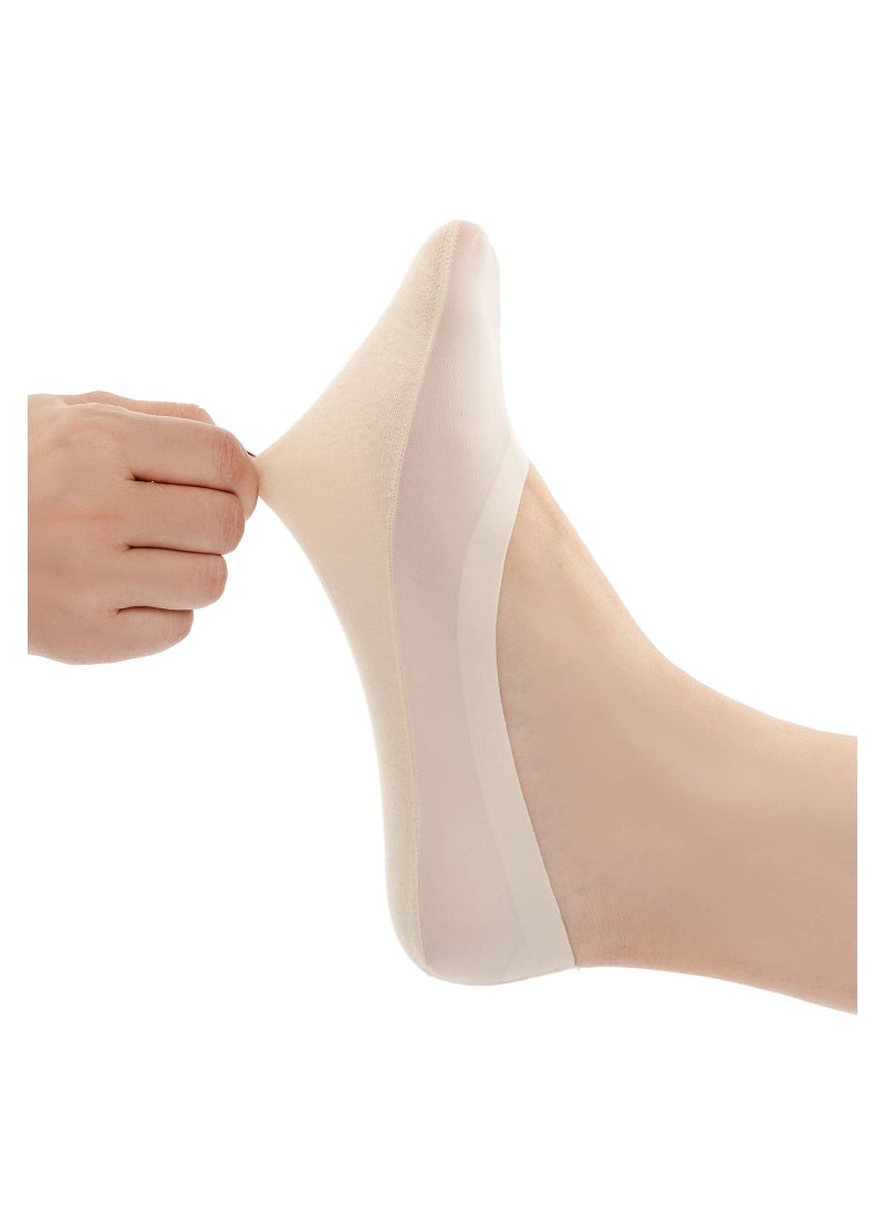 Women's Thin Socks Ice silk skin tone Cotton Nylon Low Cut Liner Non Slip hidden Invisible for Flats Boat Sneaker 4 pack - Image 1