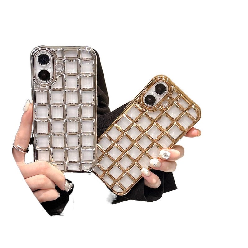 LS غطاء واقي بTPU لـ iPhone 15 / 15 Plus / 15 Pro / 15 Pro Max مع حماية من السقوط ومقاوم لبصمات الأصابع مع مقاوم للصدمات مع نقش مكعب ثلاثي الأبعاد بالليزر مع مقاوم للخدش باللون Silve. - Image 2
