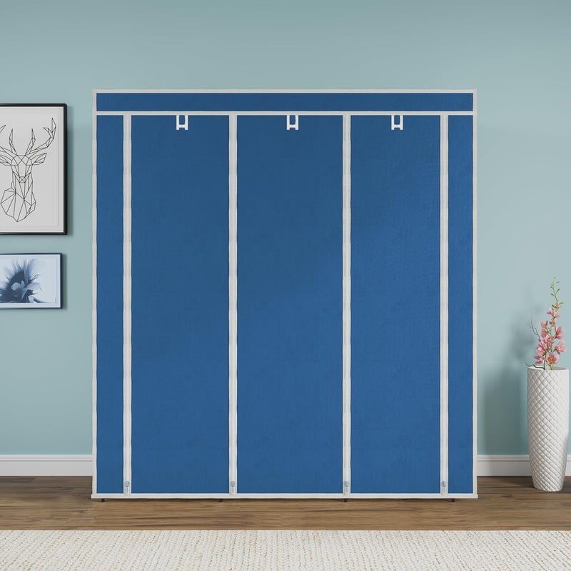 Whitecloud TRANSFORMING HOMES Whitecloud TRANSFORMING HOMES Collapsible Wardrobe Portable Foldable Closet for Clothes Almira 2 Hanging Space 8 Shelves NonWoven Fabric 90 GSM 88230 Blue  - Image 3