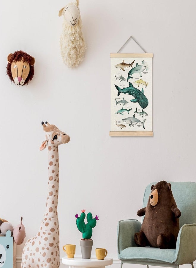 Supwhd Shark Wall Decor, Shark Posters with Wooden Frames, Ocean Animal Poster Hanger Frame, Sharks Nautical Wall Hanging Banner Decor for Nursery Classroom Coastal House Beachy Room, 12x16 - Image 4
