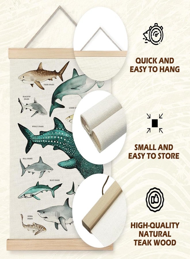 Supwhd Shark Wall Decor, Shark Posters with Wooden Frames, Ocean Animal Poster Hanger Frame, Sharks Nautical Wall Hanging Banner Decor for Nursery Classroom Coastal House Beachy Room, 12x16 - Image 5
