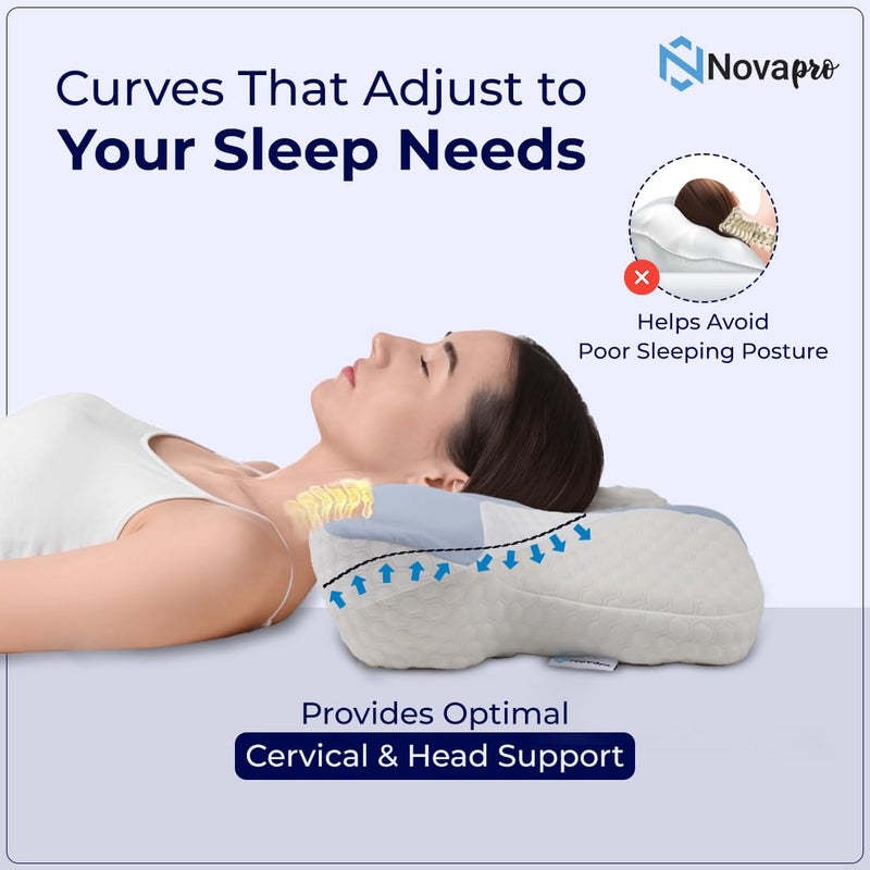 Novapro Nova Pro Memory Foam Cervical Neck Pillow for sleeping | Ergonomic Orthopedic Medical Pillows for Neck support,shoulder and Pain Relief | Medicated Pillows for Side, Back and Stomach Sleeper - Image 5