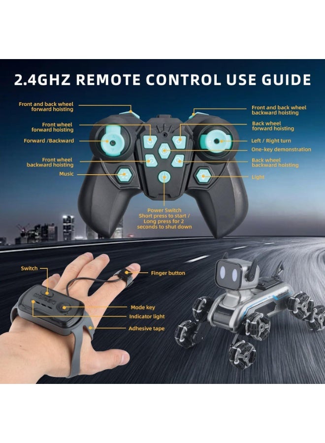 Eworld 8WD All-Terrain RC Robot Dog Stunt Car with Gesture & Remote Control, LED Lights & Music – Rechargeable Toy for Boys & Girls Age 8–12 - Image 5