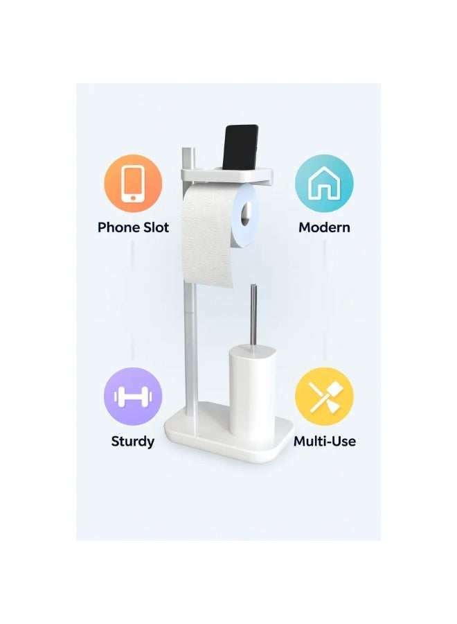 Primanova Freestanding Toilet Paper Holder with Toilet Brush and Storage Shelf, PP Plastic and Stainless Steel Bathroom Stand, Compact 75 cm Design (White) - Image 5