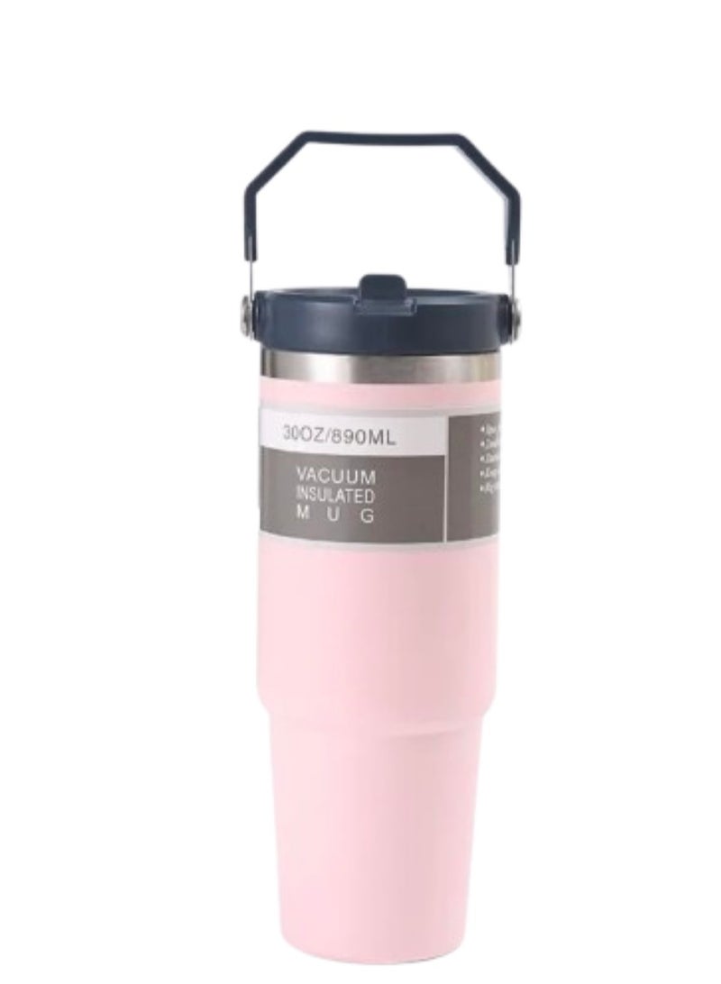 VIO 30OZ Stainless Steel Insulated Travel Mug 890ML Vacuum Double Wall Thermos Cup for Hot Cold Drinks Portable Sports Water Bottle with Handle Straw Tumbler Ideal for Car Gym Outdoor Activities - Image 1