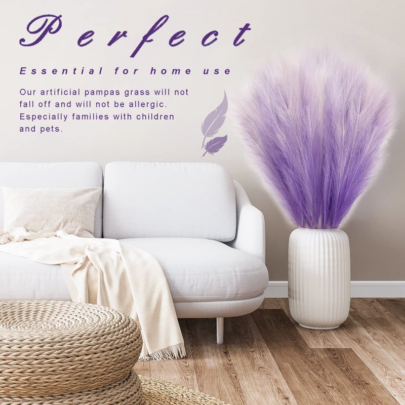KALYLOC 8Pcs 3FT Purple Colorful Faux Pampas Grass, KALYLOC Fake Artificial Pampass Grass Decor, Filler Tall Pampas Grass Reed Fluffy Stems Plant for Home Boho Living Room Wedding Decoration - Image 5
