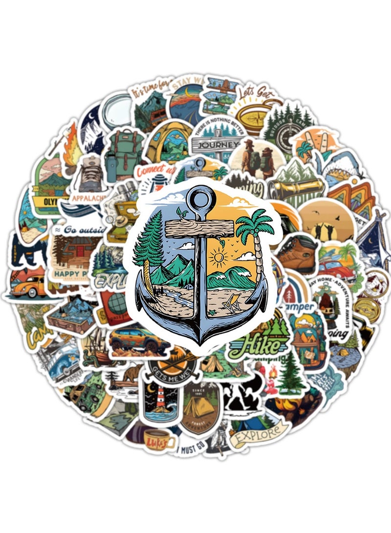 100Pcs Outerdoor Hiking Camping Stickers Pack Waterproof Vinyl Bumper Decals Perfect for Laptop Car Skateboard Water Bottle Hard Hat Scrapbook Travel Case Guitar Luggage Motorbikes - Image 4