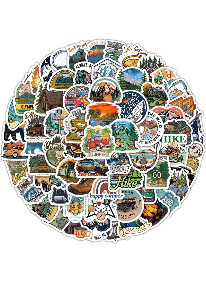 100Pcs Outerdoor Hiking Camping Stickers Pack Waterproof Vinyl Bumper Decals Perfect for Laptop Car Skateboard Water Bottle Hard Hat Scrapbook Travel Case Guitar Luggage Motorbikes - Image 3