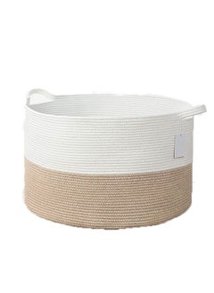 Arabest Woven Storage Basket,Large Cotton Rope Storage Basket with Carrying Handle,Baby Laundry Basket for Quilt/Bedding/Clothes and Toys,Suitable for Gift(Linen White 55*35cm)  - Image 2