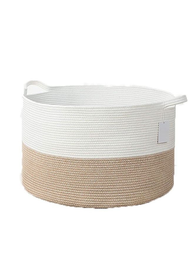 Arabest Woven Storage Basket,Large Cotton Rope Storage Basket with Carrying Handle,Baby Laundry Basket for Quilt/Bedding/Clothes and Toys,Suitable for Gift(Linen White 55*35cm)  - Image 2