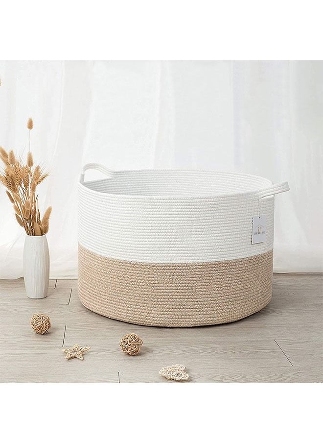 Arabest Woven Storage Basket,Large Cotton Rope Storage Basket with Carrying Handle,Baby Laundry Basket for Quilt/Bedding/Clothes and Toys,Suitable for Gift(Linen White 55*35cm)  - Image 1