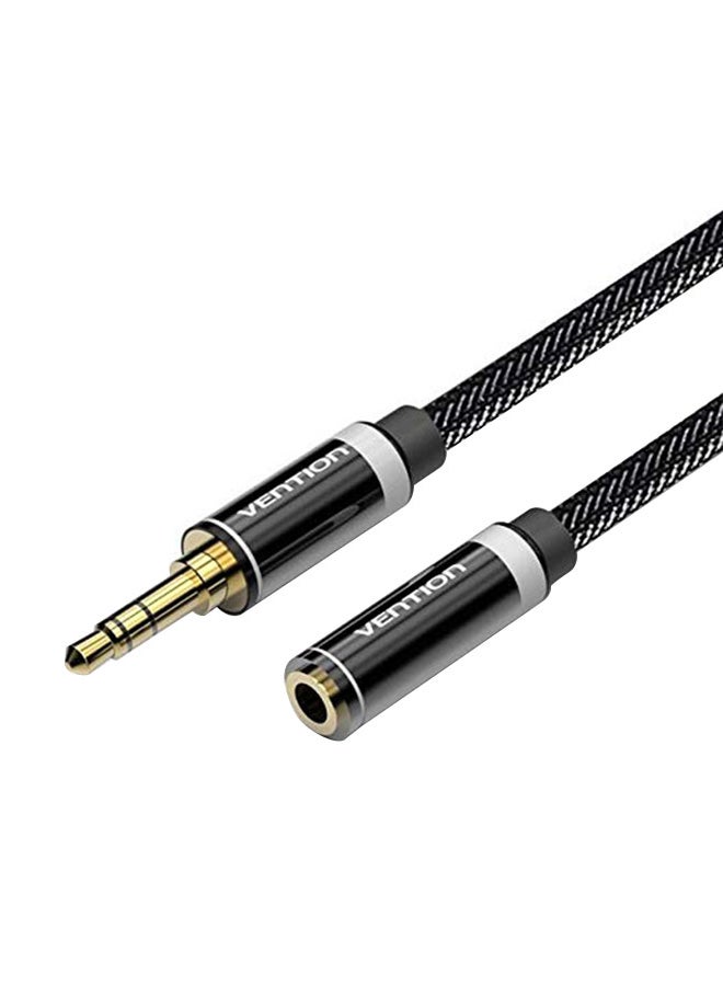 Nylon Braided 3.5mm Male To Female Audio Aux Extension Cable Black/Gold