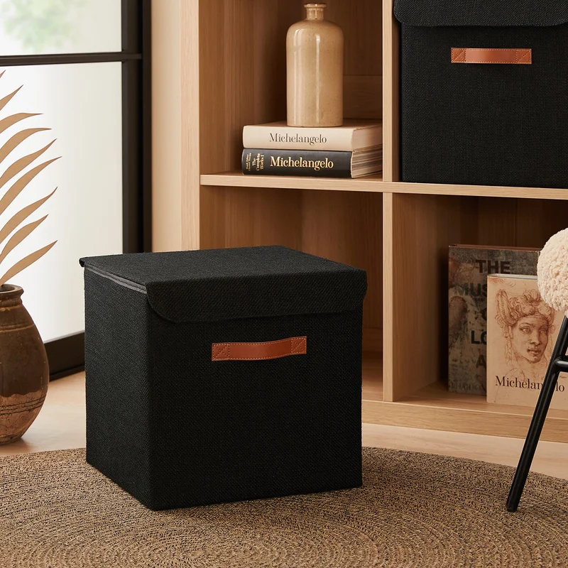 Ocean Home Textile Black Jute Covered Cabinet Laundry Toy Organizer Folding Storage Box 30x30x30 cm