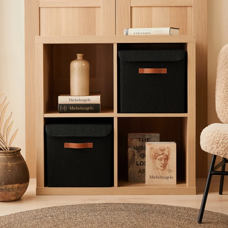 Ocean Home Textile Black Jute Covered Cabinet Laundry Toy Organizer Folding Storage Box 30x30x30 cm