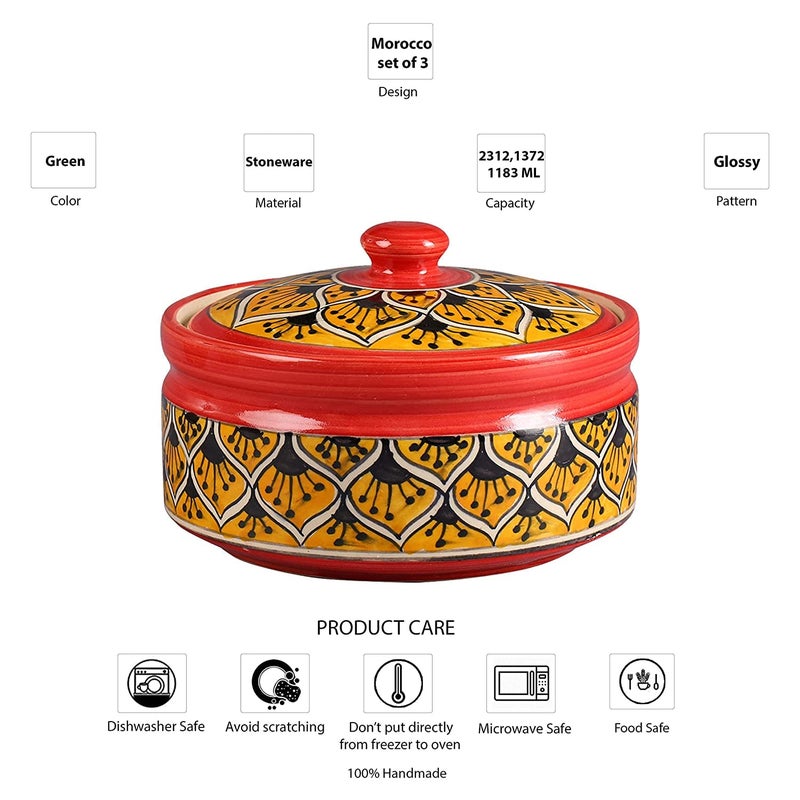 Caffeine Ceramic Handmade Orange Morocco Small Serving Donga Casserole (Set of 1) - Image 3