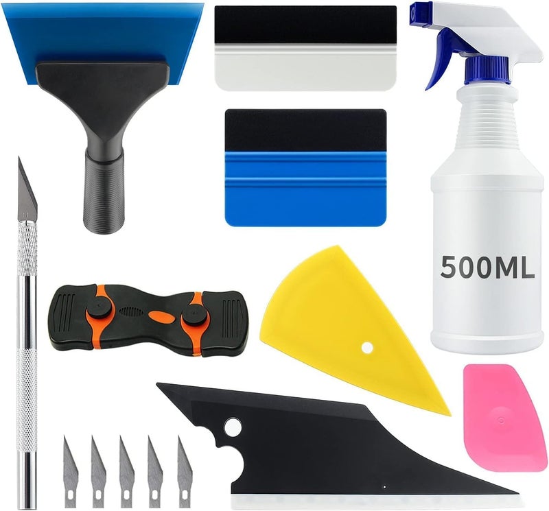 YXGOOD 9 قطع من أدوات تطبيق تظليل نوافذ السيارة، مجموعة أدوات تركيب فيلم الحماية الزجاجي، أداة تركيب فيلم النوافذ، ممسحة فيلم السيارة، مجموعة تركيب غلاف الفينيل للسيارة للفينيل (9) - Image 1