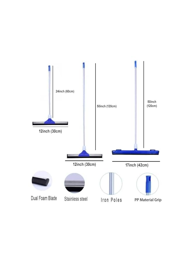 Green Tiger 3 Pack Floor Squeegee Wipers, Complete Set for Home, 60cm &120cm Handles, 30cm & 42cm Blades – Heavy Duty Water Wiper for Wet Rooms, Bathrooms, Tiles, Shower, Windows & Wood Floors - Image 2